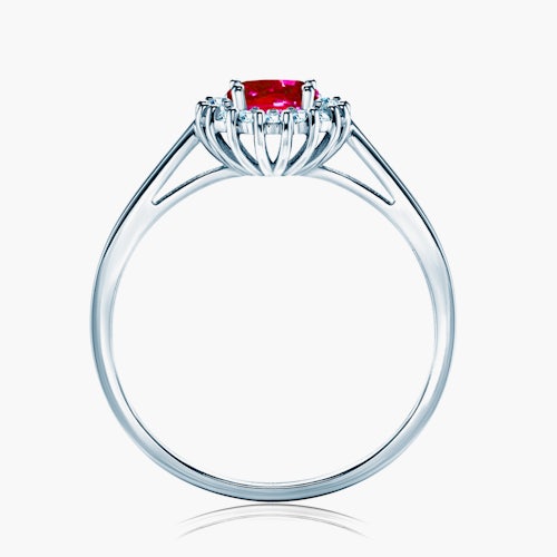 Pierścionek zaręczynowy SAVICKI: białe złoto, rubin